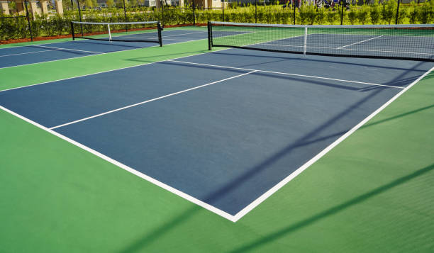Pickleball Court Close up of a pickleball court. pickleball stock pictures, royalty-free photos & images