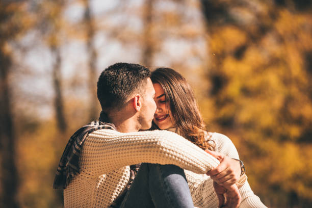 istock Couple in love looking happy together 1361641152