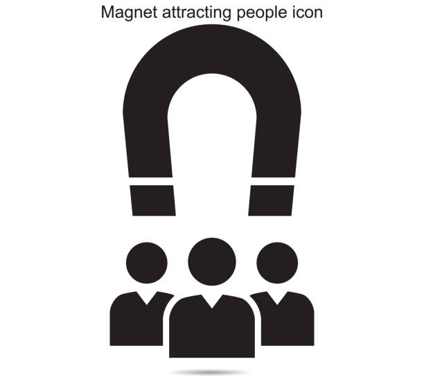 Magnet attracting people icon ideas design vector illustration graphic on background Magnet attracting people icon ideas design vector illustration graphic on background target acquisition stock illustrations