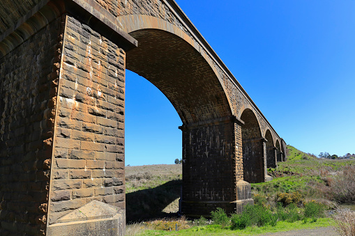 Malsbury, Victoria, Australia - October 14, 2019: The Malsbury Viaduct at Malsbury, Victoria, Australia. Built in the 1860's forming an essential part of the Melbourne & Murray River Railway.