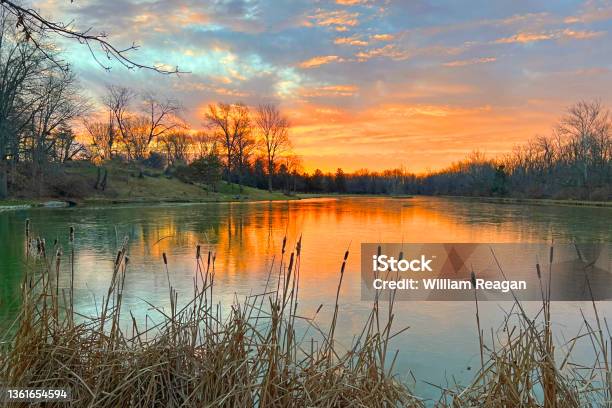 Lake Sunrisehoward County Indiana Stock Photo - Download Image Now - Landscape - Scenery, Indiana, Lake