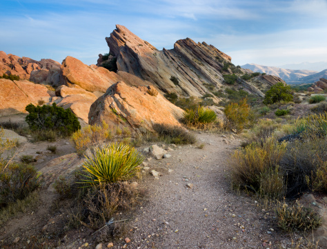 Vasquez Rocks Natural Area is a famous rock formation near Los Angeles, California that was created by movement of the San Andreas Fault.