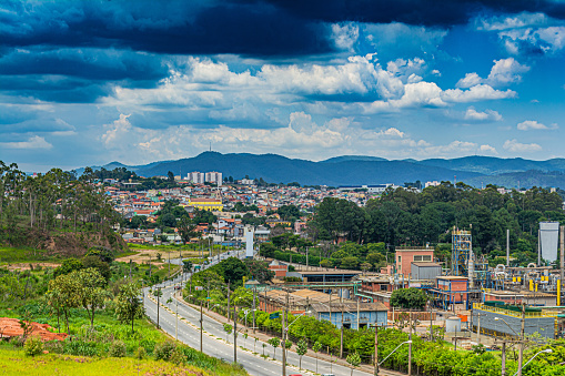 Partial panoramic view of the city of Várzea Paulista and in the background the Serra do Japi (Japi Ridge), Jundiaí region, state of São Paulo, Brazil.