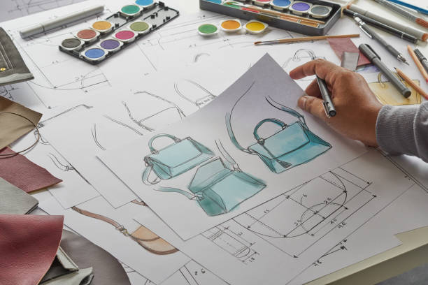 istock Designer stylish sketch Drawn design template pattern made leather clutch bag handbag purse Woman female Fashionable Fashion Luxury Elegant accessory. 1361662169