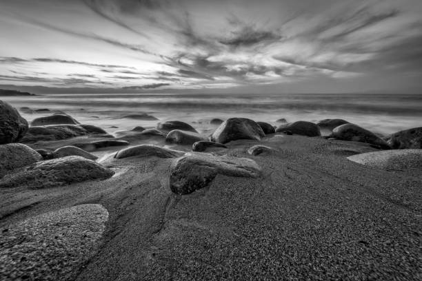 istock Ocean Beach Sunset Black And White 1361667467