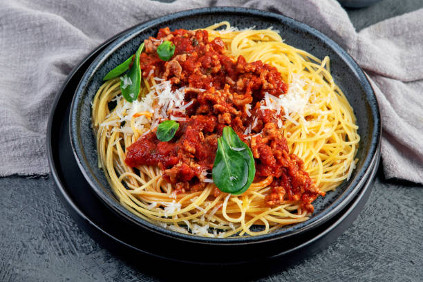 istock Spaghetti Bolognese on gray background. 1361670233