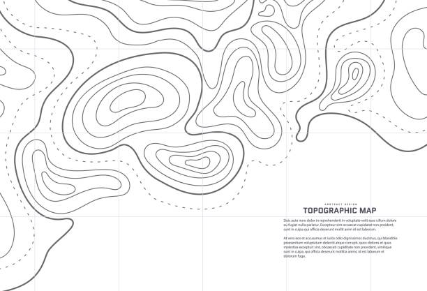 topographic map abstract background. outline cartography landscape. topographic relief map on white backdrop. modern cover design with wavy lines. vector illustration with weather map outline pattern. - 地形學 幅插畫檔、美工圖案、卡通及圖標