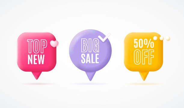 3d Different Sale Label Set Cartoon Style. Vector 3d Different Sale Label Icon Set Cartoon Style Top New and Half Price. Vector illustration of Discount Sticker quotes about winning stock illustrations