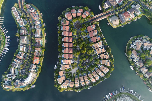Luxury houses on Artificial Islands stock photo