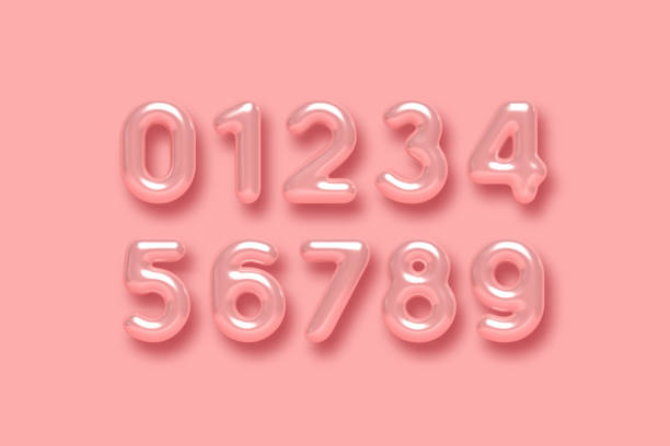 3d glossy pink number vector set. 3d glossy pink number vector set. Realistic romantic typeface. Decorative numbers for Valentines, Mothers day, wedding banner, cover, birthday or anniversary, holiday party. zero number stock illustrations