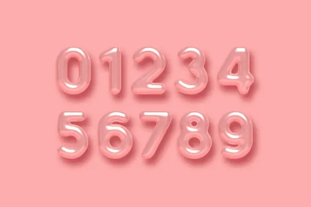 Vector illustration of 3d glossy pink number vector set.