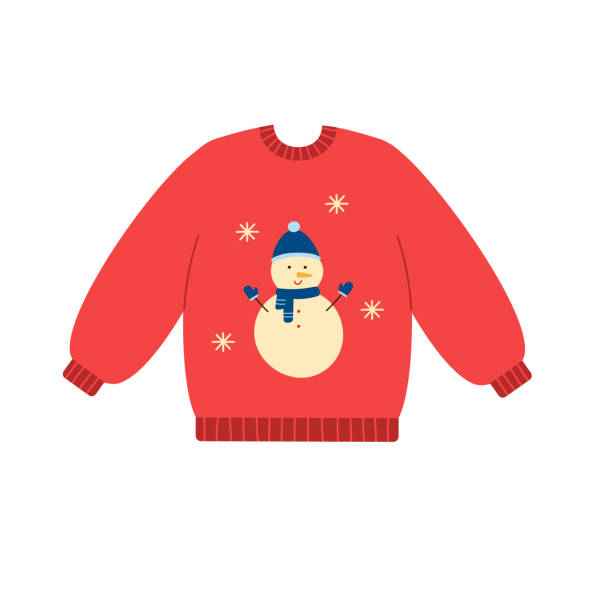 istock Red warm sweater with cute snowman and snowflakes 1361682466