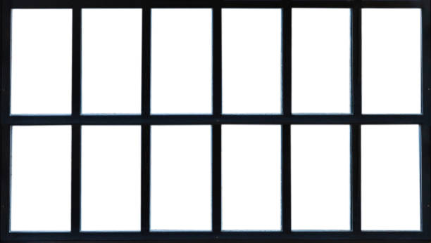 istock Metal frame window background. Black color grid isolated on white, front view 1361682531