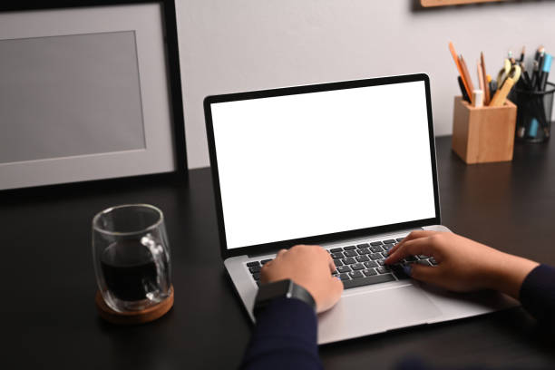istock Close up view female freelancer working with computer laptop at home. 1361683707