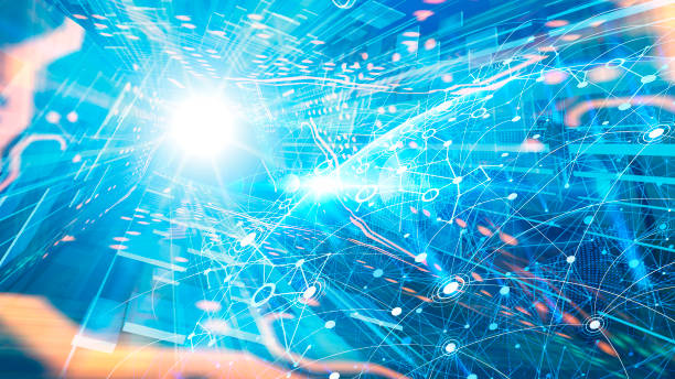 istock Many connecting points in the globe flow to cyberspace 1361684424