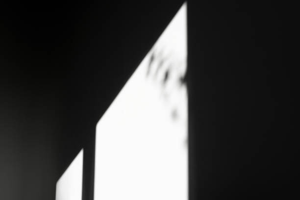 istock Dark wall with window reflection in front view. Abstract background with silhouette, mocap with interior elements. 1361684629