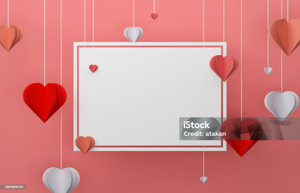 Heart Shape, Frame And Valentine's Day Background Heart Shape, Frame And Valentine's Day Background. Origami Heart Shape Hanging. Valentine's Day - Holiday Stock Photo