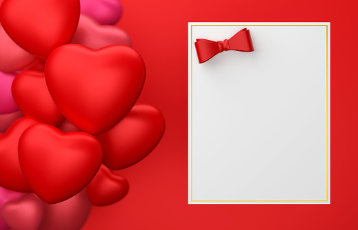 Heart Shape, Frame And Valentine's Day Background. Note Paper And Heart Shapes