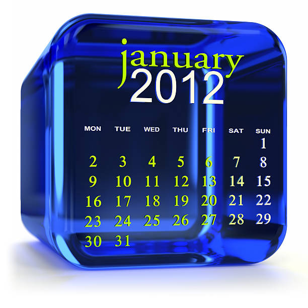 Blue January Calendar Blue glass January 2012 calendar. Part of a calendar set. january 2012 calendar stock pictures, royalty-free photos & images