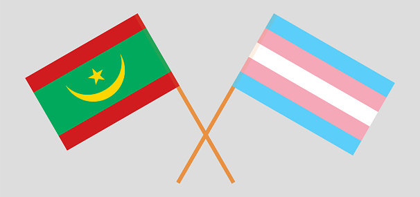 Crossed flags of Mauritania and Transgender Pride. Official colors. Correct proportion. Vector illustration