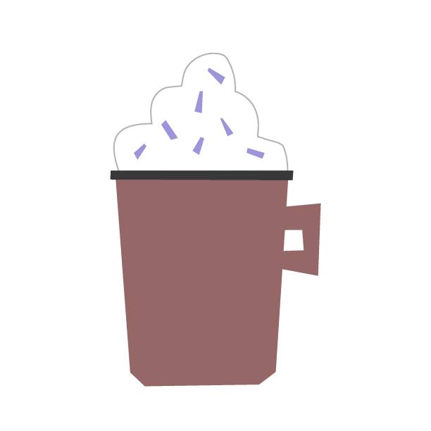 stockillustraties, clipart, cartoons en iconen met vector isolated flat illustration with cocoa mug with whipped cream. hand drawn geometric christmas drink decorated by sweet bakery topping. minimalistic design - hot chocolate purple