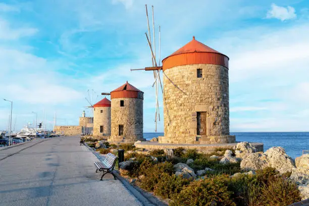 Mandraki Harbor and Windmills, Rhodes - Greece