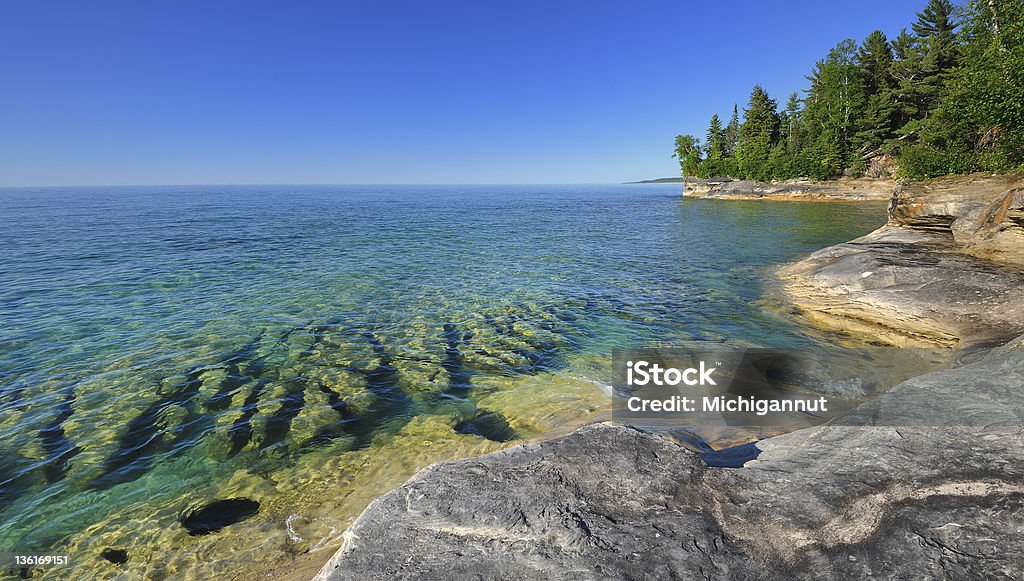 "Michigan's Caribbean" Pristine  waters of Lake Superior Pictured Rocks Pristine clear waters of Lake Superior Pictured Rocks National Lake-shore ,near Munising, Michigan USA Great Lakes Stock Photo