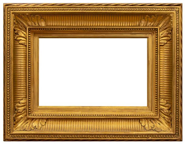 istock Old wooden square gilded frame isolated on the white background 1361693230