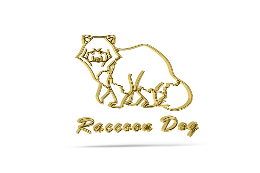 Golden 3d raccoon dog icon isolated on white background - 3d render