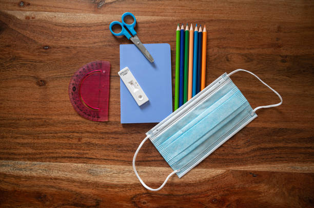 istock School supply with medical protective mask and coronavirus test stick 1361697904