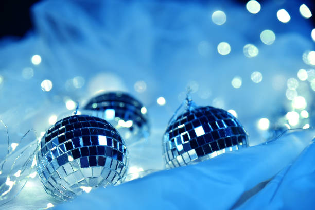 Blue christmas ball and light bokeh background