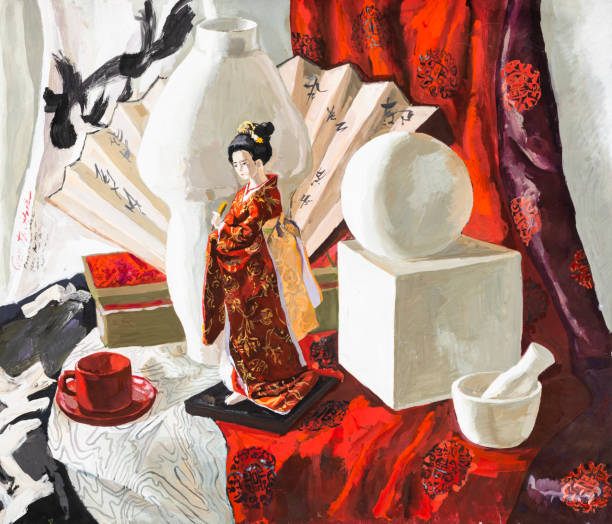 istock still life with Japanese doll, geometric shapes 1361703979