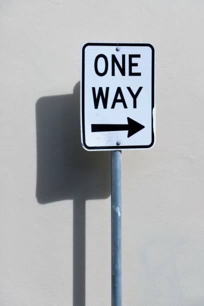 One Way Sign One way sign in a street behind the main road of Bondi Beach, Sydney.  This image was taken on an afternoon in summer. one way stock pictures, royalty-free photos & images
