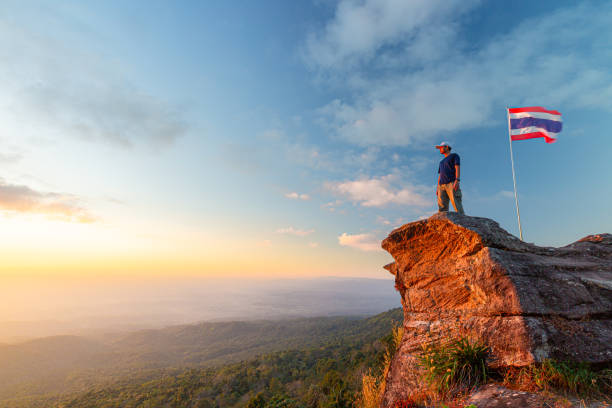 Mountain valley during bright sunset. Beautiful natural landscape in the summer time
