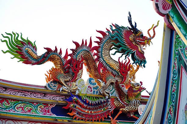 istock Colorful Chinese dragon on roof 136171059