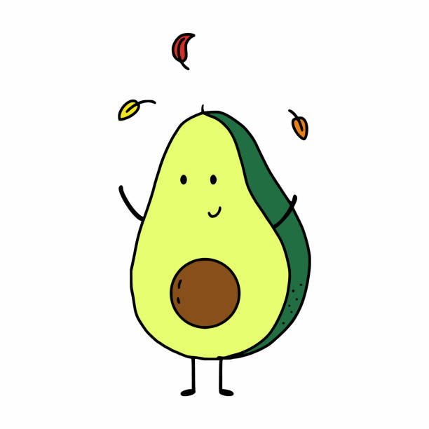 istock Cute avocado with eyes. Autumn sticker. Printing on clothes and notebook cover. Leaf fall. 1361712186
