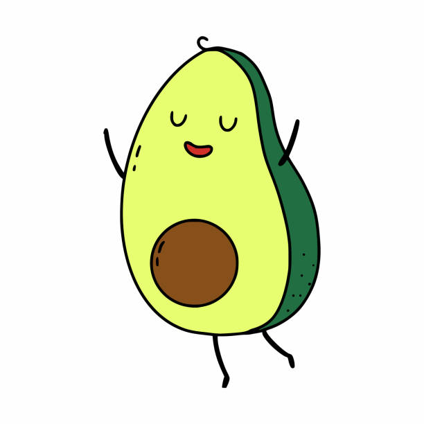 istock Happy avocado with eyes. Cute sticker. Print on clothes and notebook cover. Vector doodle illustration. 1361712188