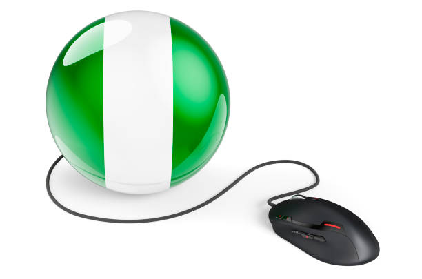 Computer mouse with Nigerian flag. Internet network in Nigeria concept. 3D rendering isolated on white background