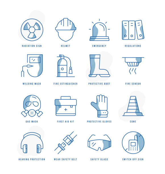 Work safety icons Work safety icons welding helmet stock illustrations