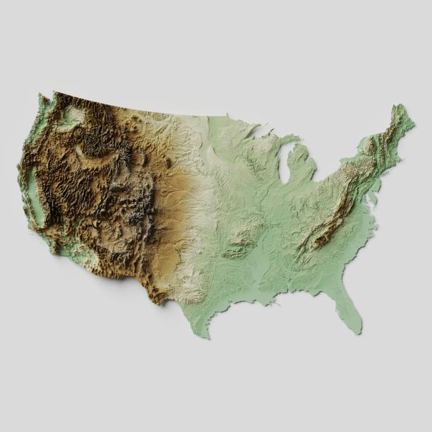 zusammenhängende topografische reliefkarte der vereinigten staaten von amerika - 3d-rendering - topographic map stock-fotos und bilder