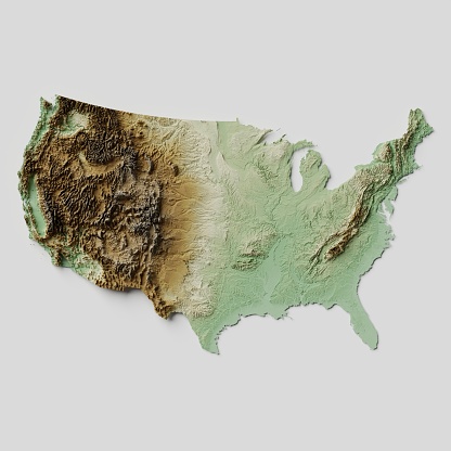 Mapa contiguo de relieve topográfico de los Estados Unidos de América - 3D Render photo