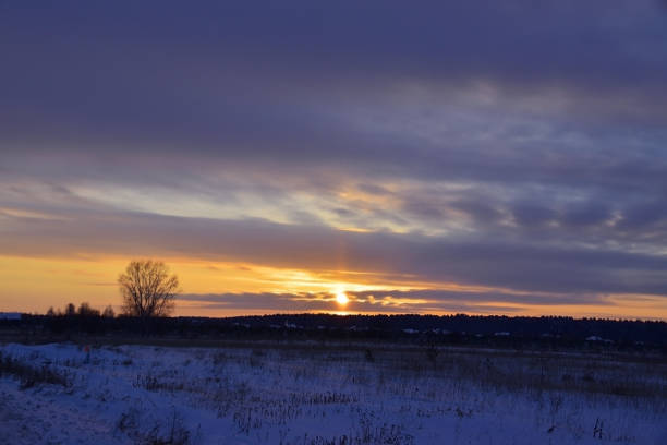 istock Winter sunset in the village 1361715973