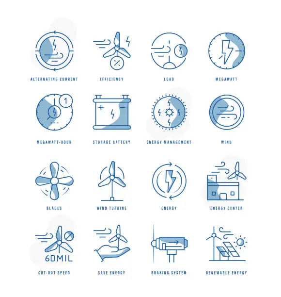 Vector illustration of Wind energy icons