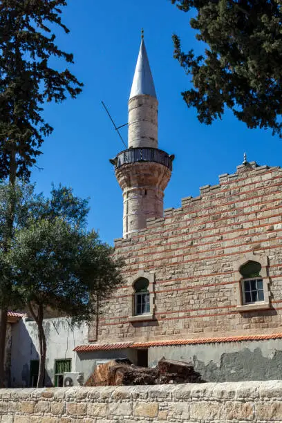 Grand Mosque (Cami Kebir) with its minaret in the city of Limassol  Cyprus which is still used by some Muslim Turkish residents which is a popular tourist holiday travel destination and landmark