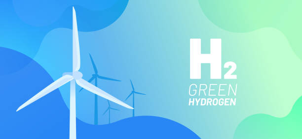 illustrations, cliparts, dessins animés et icônes de concept d’illustration vectorielle de l’hydrogène vert. énergie alternative et source de carburant. éolienne et texte h2. contexte abstrait pour bannière de site web, campagne publicitaire ou article de presse. - wind turbine wind wind power energy