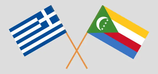 Vector illustration of Crossed flags of Greece and the Comoros. Official colors. Correct proportion