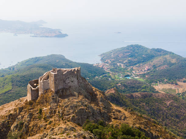 Aerial view of a castle on the hill near Portoferraio, Livorno, Italy. Aerial view of a castle on the hill near Portoferraio, Livorno, Italy. livorno stock pictures, royalty-free photos & images