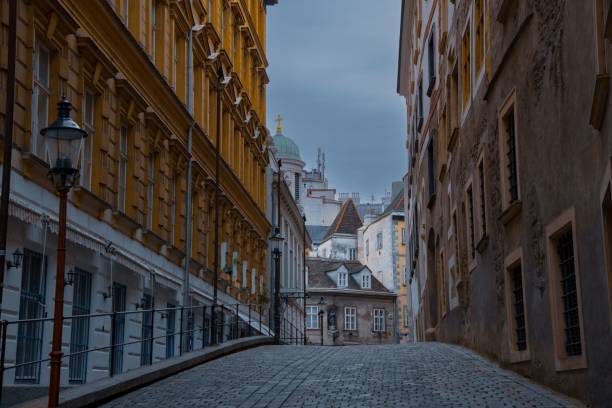 antiguo callejón estrecho en viena - narrow alley fotografías e imágenes de stock