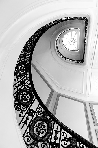 Rio de Janeiro, Brazil - September 21, 2023: Beautiful metal stairs inside the Federal Justice Cultural Center.