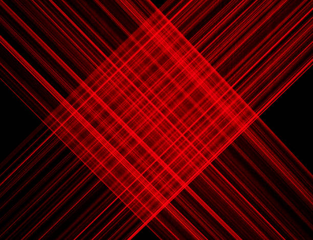 Abstract red lines drawn by light on a black background. Laser lines